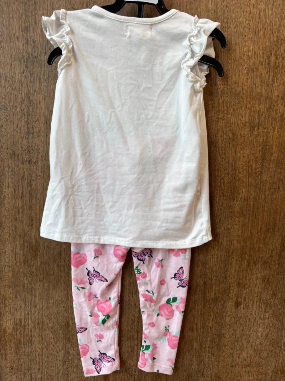 Girls White top w/ Pink Butterfly & Pink Butterfly Print Leggings Set Size 2T - Picture 3 of 7